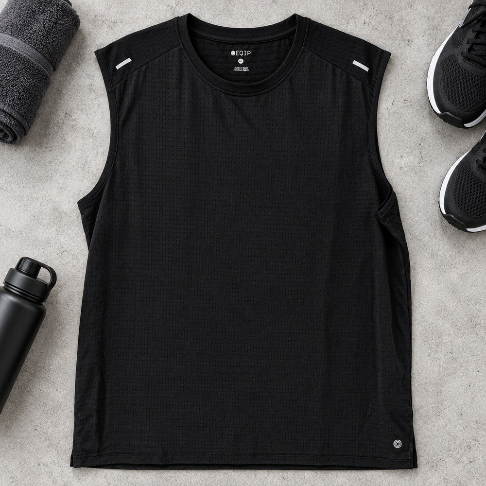 EQIP Athletic Tank Top Size XL Black Mesh Quick Dry Reflective Running Workout